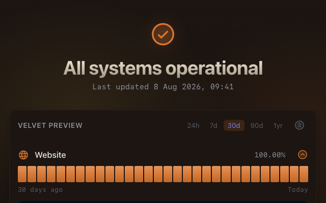 The Cloudy Autumn theme on a Velvet status page