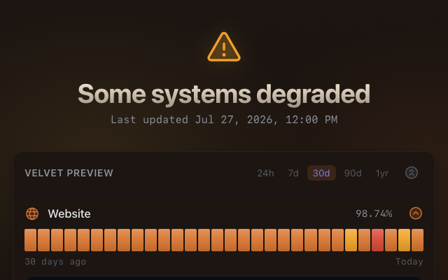 The Cloudy Autumn theme on a Velvet status page