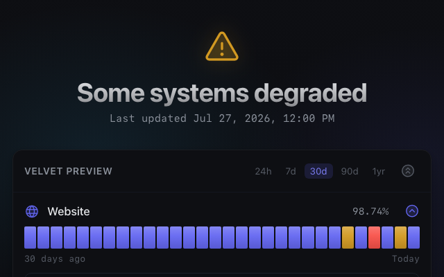 The Velvet Default theme on a Velvet status page
