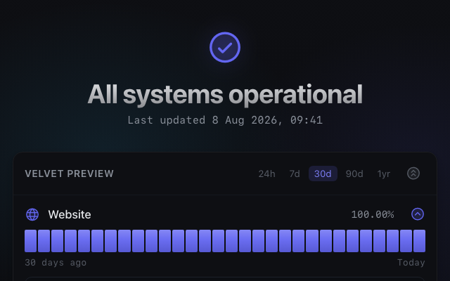 The Velvet Default theme on a Velvet status page