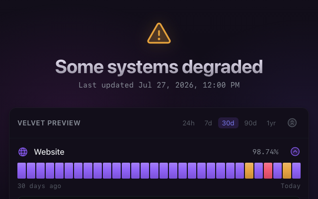 The Violet Velvet theme on a Velvet status page