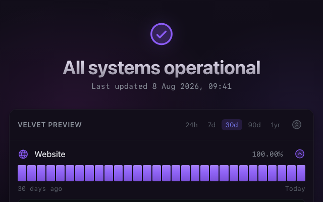 The Violet Velvet theme on a Velvet status page